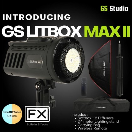 GS LITBOX MAX II COB LED LIGHT ADJUSTABLE COLOR TEMPERATURE BOWENS MOUNT WITH 60X90 SOFTBOX